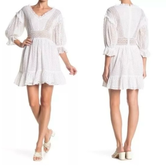 ANTHROPOLOGY LOVE SAM Dress Boho Eyelet Lace Ruffle White Size Medium Like new - Picture 4 of 13